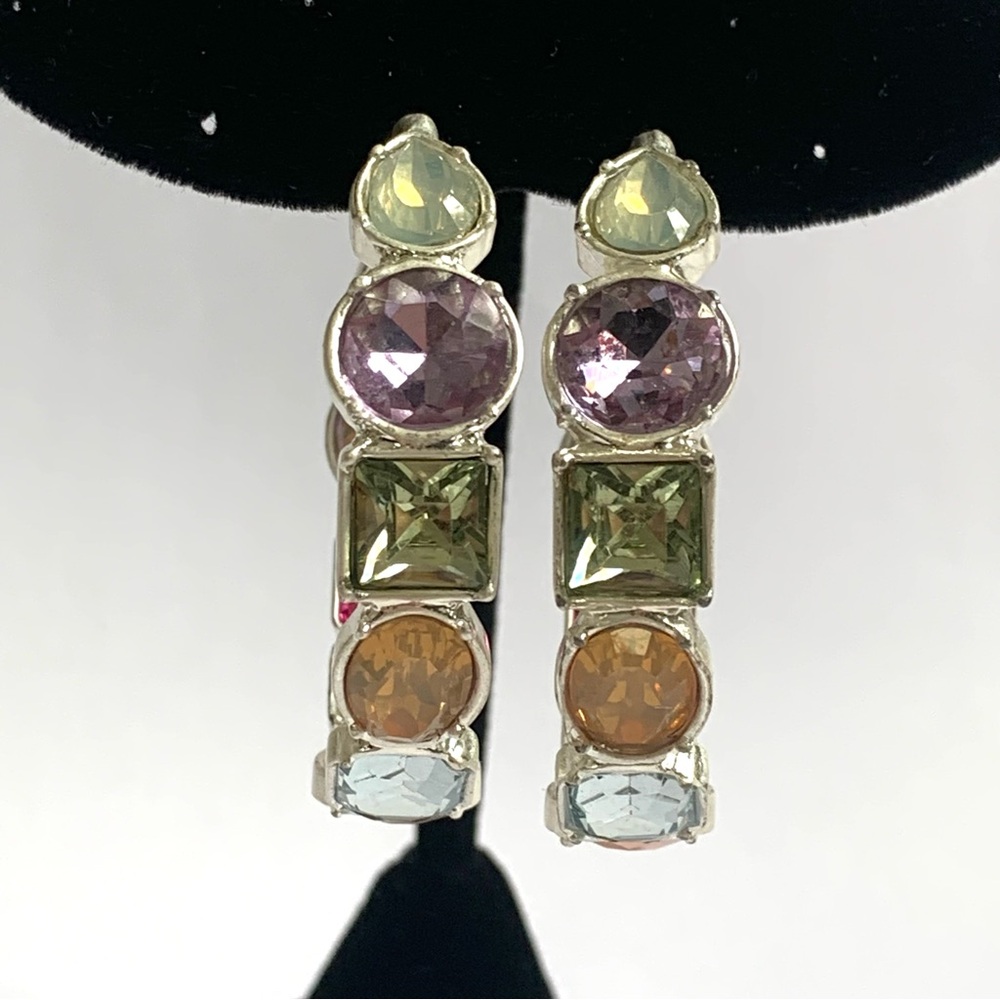 Multicolor Rhinestones Hoop Earrings - Picture 2 of 4
